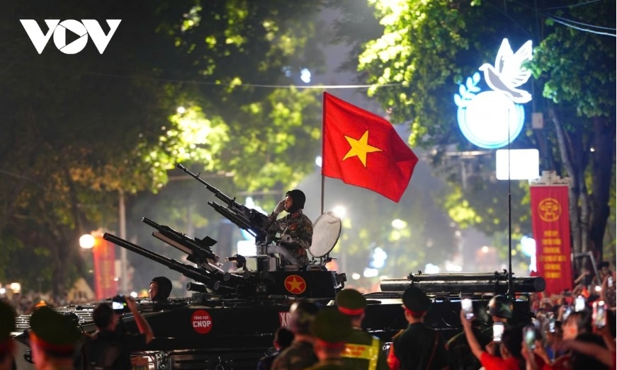 Close-up of military hardware at state-level parade rehearsal for National Day